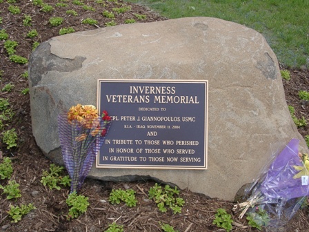 Large rock with Inverness Veterans Memorial Plaque
