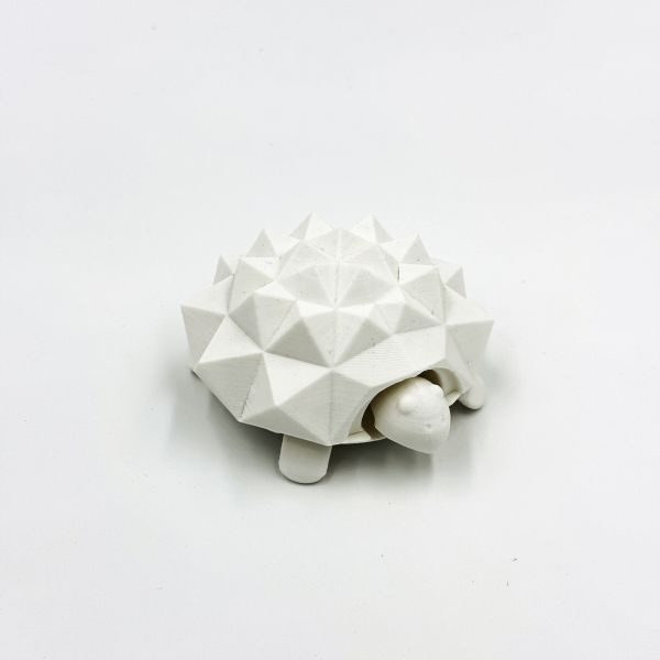 Turtle printed in white filament with a retractable head and flexy legs that make it bounce.
