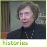 Photograph of thumbnail image from video, woman speaking to camera, text reads histories